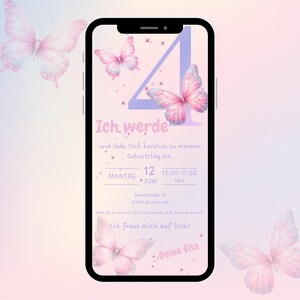 Butterfly birthday invitation for children's birthday, digital invitation, personalizable invitation card.