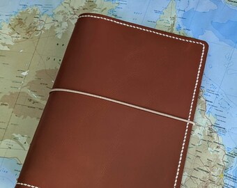 A5 Caramel with Cream Leather Cover with Inside Pockets, Travelers Notebook Planner Handmade Hand-stitched Ironbark Journal