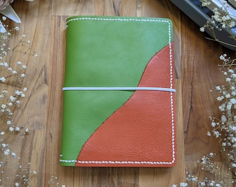 B6 Multi-Colour Buttermint Base Four Leather Cover with Inside Pockets, Travelers Notebook Style Handmade Hand-stitched Ironbark Journal