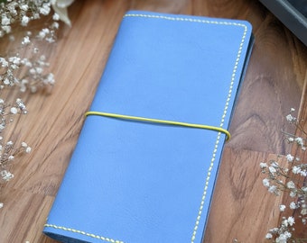 Regular Blue Orchid Leather Cover with Inside Pockets, Travelers Notebook Leather Cover, Handmade Handstitched Ironbark Journal