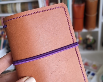 Micro Caramel Leather Cover with Inside Pockets, Handcrafted Travelers Notebook Leather Planner, Handmade Hand-stitched IronbarkJournal
