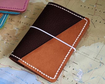 Micro Two-Tone Coffee Leather Cover with Three Caramel Pockets, Handcrafted Travelers Notebook Leather Cover, Handstitched Ironbark Journal