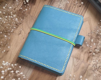 A6 Bubblegum Blue IronbarkJournals Leather Cover Travelers Notebook with Inside Pockets, Hand-stitched Handmade Journal Planner Cover