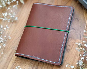 B6 Toffee with Olive B6 Leather Journal Cover with Inside Pockets, Travelers Notebook Style Planner, Handmade Hand-stitched Ironbark Journal