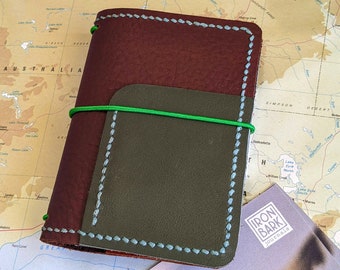 Micro Multi-Colour Coffee Leather Cover with Three Pockets, Handcrafted Travelers Notebook Planner Handstitched Ironbark Journal