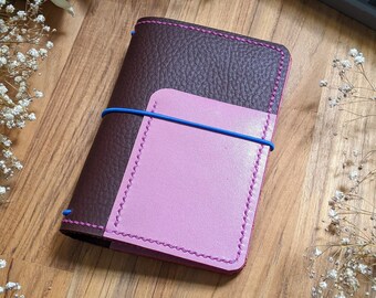 Fieldnotes / Pocket Coffee & Lilacs Multicolor Ironbark Journals Leather Cover Travelers Notebook with Three Pockets, Handstitched Planner