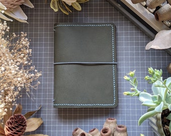 A6 Olive Ironbark Journals Leather Cover Travelers Notebook Style with Inside Pockets, Hand-stitched Handmade Journal Cover