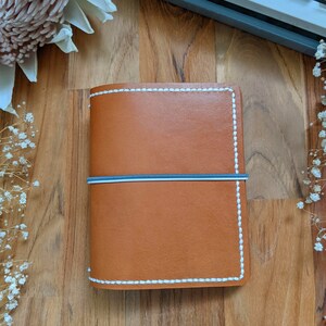 Passport Caramel with Blue Journal Leather Cover Travelers Notebook Style with Inside Pockets, Hand-stitched Ironbatjournals Journal Cover image 3