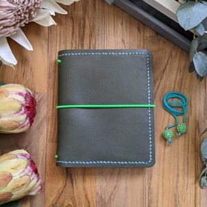 Passport Olive Leather Cover, Handstitched Travelers Notebook Journal, Ironbarkjournals Handmade Handcrafted Planner Cover
