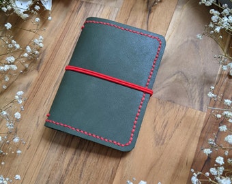 Micro Olive Ironbark Leather Cover with Inside Pockets, Handcrafted Travelers Notebook Cover, Handmade Handstitched Micro TN