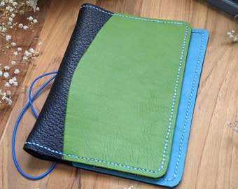 B6 Multi-Colour Espresso Base Four Leather Cover with Inside Pockets, Travelers Notebook Style Handmade Hand-stitched Ironbark Journal