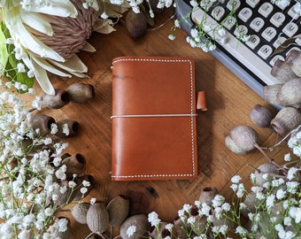 Pocket Fieldnotes Caramel IronbarkJournals Leather Cover Travelers Notebook Style with Inside Pockets, Hand-stitched Handmade Journal Cover
