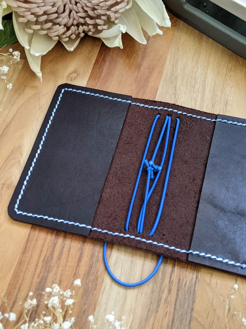 Micro Coffee Leather Cover with Inside Pockets, Handcrafted Travelers Notebook Leather Planner, Handmade Hand-stitched IronbarkJournal image 2