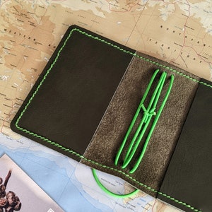 Passport Olive Ironbarkjournals Leather Cover Travelers Notebook Style with Inside Pockets, Handstitched Travelers Notebook Journal Cover image 2