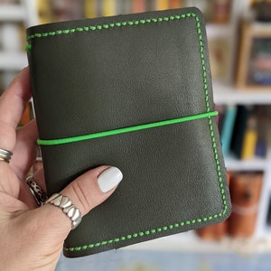 Passport Olive Ironbarkjournals Leather Cover Travelers Notebook Style with Inside Pockets, Handstitched Travelers Notebook Journal Cover image 5