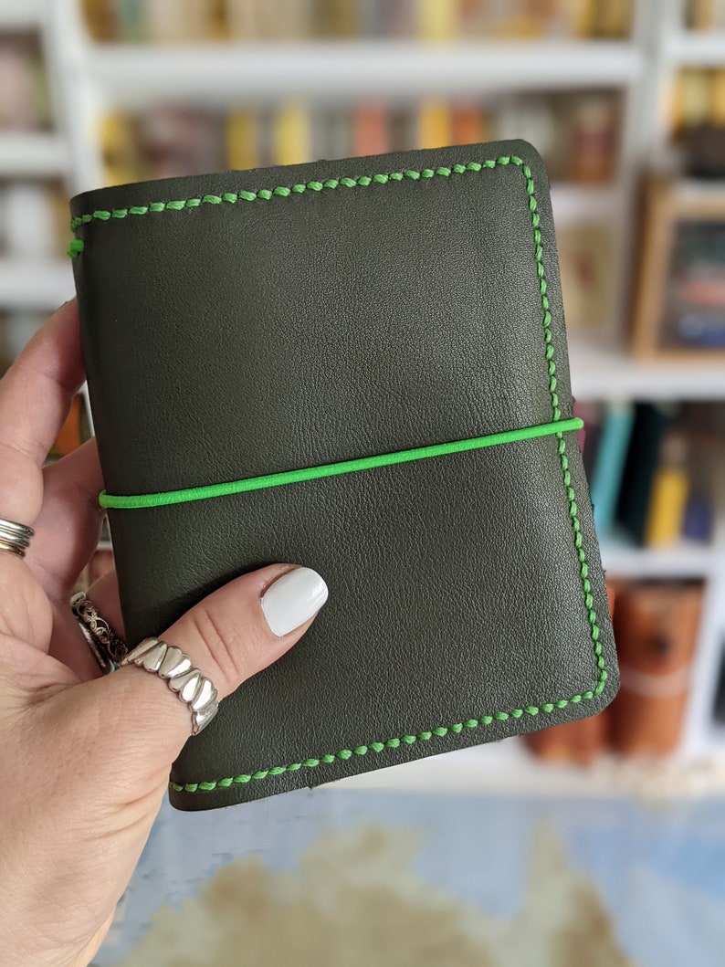 Passport Olive Ironbarkjournals Leather Cover Travelers Notebook Style with Inside Pockets, Handstitched Travelers Notebook Journal Cover image 5