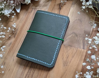 Micro Olive Ironbark Leather Cover with Inside Pockets, Handcrafted Travelers Notebook Cover, Handmade Handstitched Micro TN
