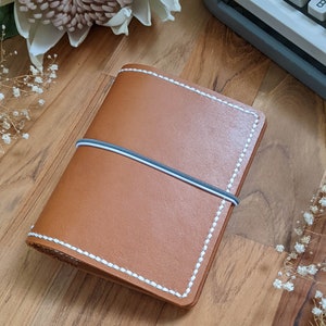 Passport Caramel with Blue Journal Leather Cover Travelers Notebook Style with Inside Pockets, Hand-stitched Ironbatjournals Journal Cover image 5