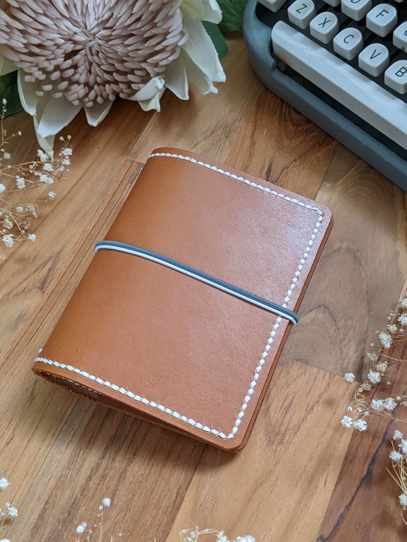 Passport Caramel with Blue Journal Leather Cover Travelers Notebook Style with Inside Pockets, Hand-stitched Ironbatjournals Journal Cover image 5