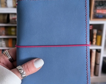 A6 Blue Orchid Ironbark Journals Leather Cover Travelers Notebook Style with Inside Pockets, Hand-stitched Handmade Journal Cover