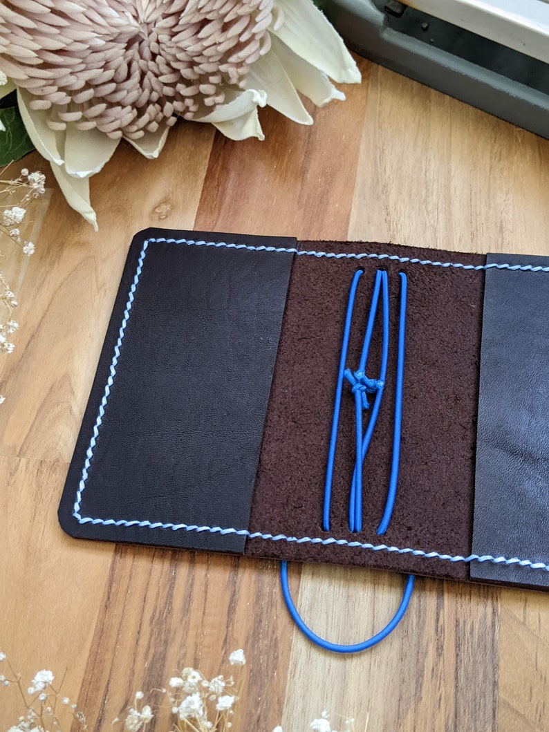 Micro Coffee Leather Cover with Inside Pockets, Handcrafted Travelers Notebook Leather Planner, Handmade Hand-stitched IronbarkJournal image 6