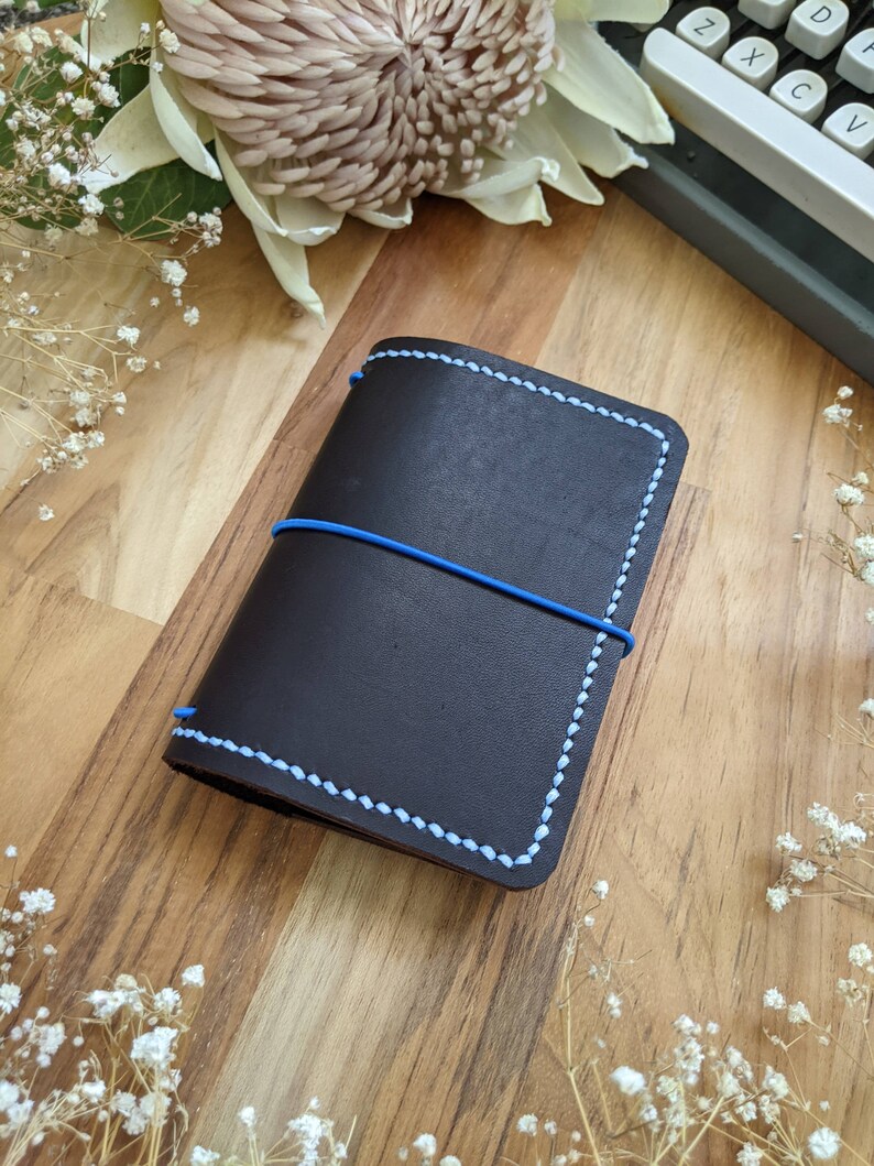 Micro Coffee Leather Cover with Inside Pockets, Handcrafted Travelers Notebook Leather Planner, Handmade Hand-stitched IronbarkJournal image 1