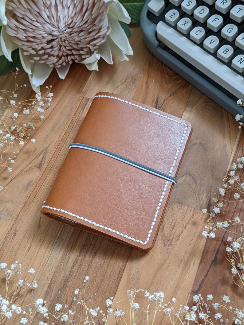 Passport Caramel with Blue Journal Leather Cover Travelers Notebook Style with Inside Pockets, Hand-stitched Ironbatjournals Journal Cover image 1