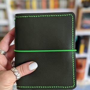 Passport Olive Ironbarkjournals Leather Cover Travelers Notebook Style with Inside Pockets, Handstitched Travelers Notebook Journal Cover image 3