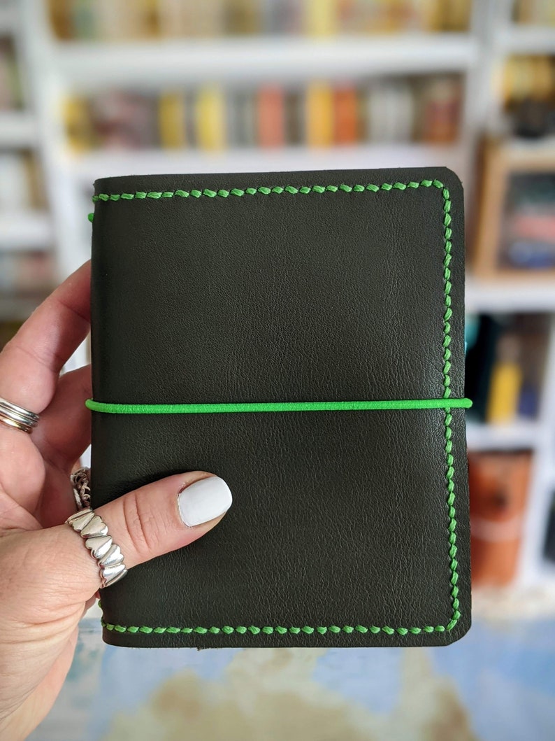 Passport Olive Ironbarkjournals Leather Cover Travelers Notebook Style with Inside Pockets, Handstitched Travelers Notebook Journal Cover image 3