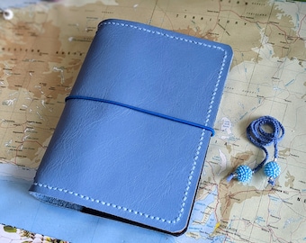 A6 Blue Orchid Ironbark Journals Leather Cover Travelers Notebook Style with Inside Pockets, Hand-stitched Handmade Journal Cover