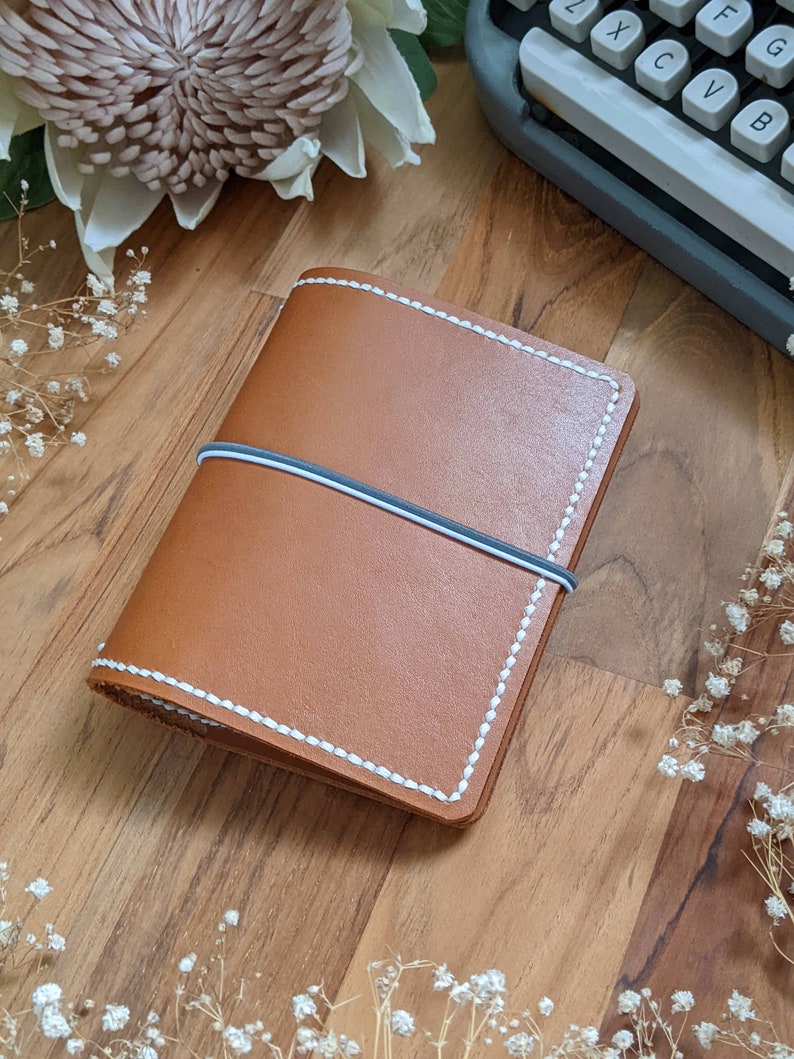 Passport Caramel with Blue Journal Leather Cover Travelers Notebook Style with Inside Pockets, Hand-stitched Ironbatjournals Journal Cover image 7