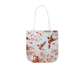 Floral Hummingbird Canvas Tote Bag: Eco-Friendly Reusable Shopping Bag