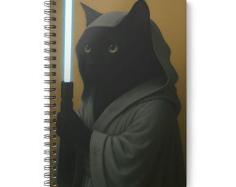 Cuaderno Cat Jedi A5: diario de tapa blanda con espiral para escribir y dibujar