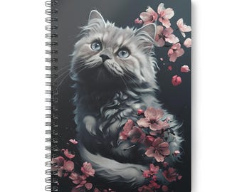 Cuaderno A5 con diseño de gato floral: un diario caprichoso para amantes de los animales