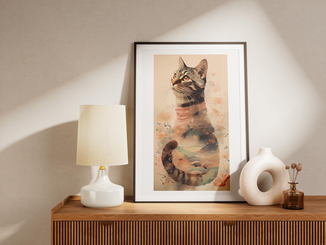 Tabby Cat Wall Art Japanese Style - Etsy UK