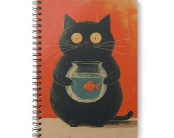 Cuaderno de pecera de gato: cuaderno de espiral A5, cuaderno de bocetos