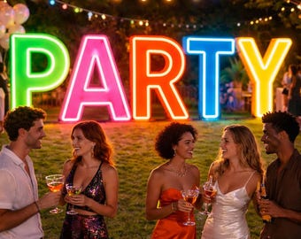 Personalized PARTY Neon Letter Sign | Custom LED Marquee Letters Light Up Sign for Birthday Party, Wedding Event, Celebration Decor