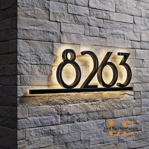 Modern Backlit LED House Numbers - Solar Powered Glowing Address Sign, Waterproof Outdoor Illuminated Home Numbers for Night Visibility image 1
