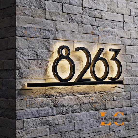 Solar Backlit House Number Sign - Illuminated Address Plaque With Custom Numbers & LED Lights For Exterior - View #4
