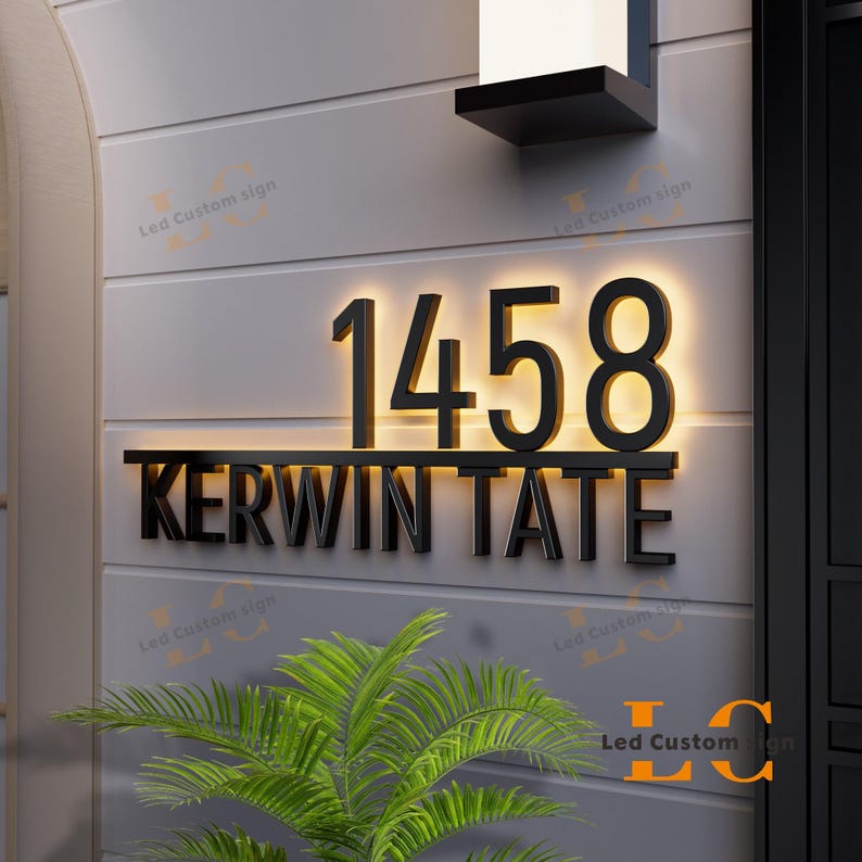 Modern Backlit LED House Numbers - Solar Powered Glowing Address Sign, Waterproof Outdoor Illuminated Home Numbers for Night Visibility image 5