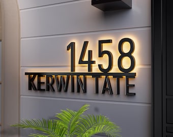 Placa de número de casa LED Premium, placa de endereço de aço inoxidável, display de número de porta externa, placa de número de rua personalizada, endereço moderno LED