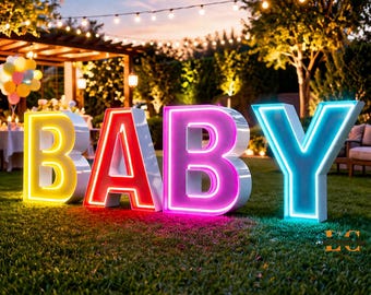 Personalized BABY Neon Lights Decor | 4FT Marquee LED Light Up Letters – Giant Letters for Stunning Party/Wedding/Gathering Event Decor