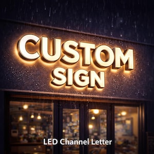 Front lit LED channel letter custom logo sign mounted on storefront wall, illuminated business sign ideal for restaurants, shops, and retail stores.