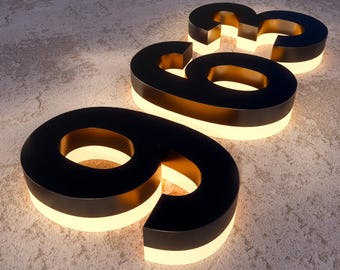 Números de casa LED alimentados por energia solar - Placa de endereço à prova d&#39;água com retroiluminação - Personalize números de casa modernos iluminados para exterior - Fácil de instalar
