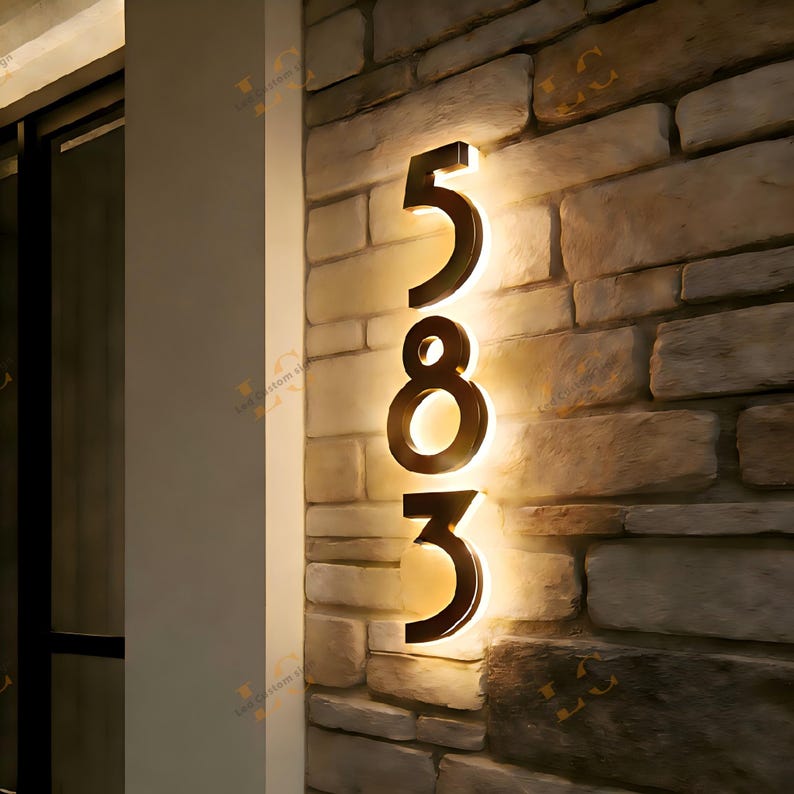 Backlit LED House Numbers for Outside, Stainless Steel Floating Home Address Number, Waterproof Exterior LED Illuminated Home Address Number image 13