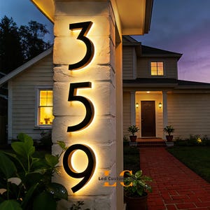 Backlit Metal House Number Sign, Illuminated Address Plaque, Modern Outdoor Home Display image 4