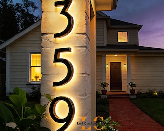 Cartello solare per esterni con numero civico, insegna luminosa con indirizzo, targa a LED impermeabile con numero civico per la casa, display moderno per l'indirizzo.