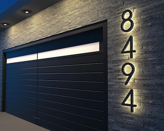 Custom Backlit LED House Numbers, Solar Powered Lighted House Numbers, Personalized Waterproof Exterior LED Illuminated Home Address Number