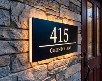 Custom LED House Numbers Sign, Modern Waterproof Backlit Address Plaque, Personalized Illuminated House Number for Home, Yard, Street