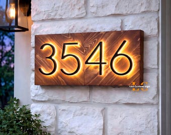 Backlit Metal House Number Sign, Illuminated Address Plaque, Modern Outdoor Home Display
